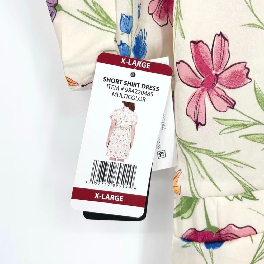 French Connection NWT Satin Cream Floral Shirt Dress Size XL - Picture 6 of 7